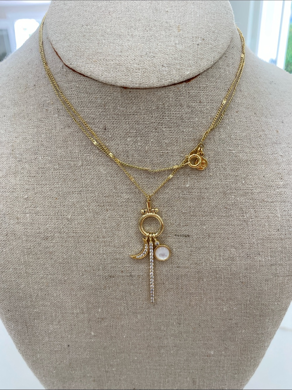 Gorjana Gold Necklace with multiple Crystal & Pearl Charms